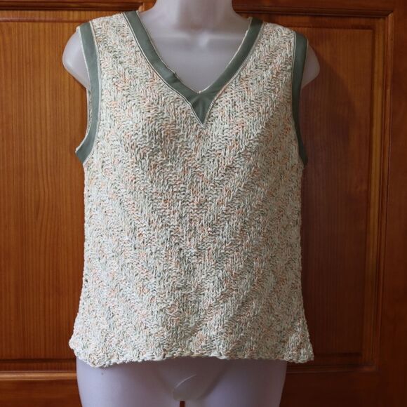 Marilena Chicago Pastel Knit Tank Top Large Green Trim Vintage Y2K Romania - Picture 2 of 10